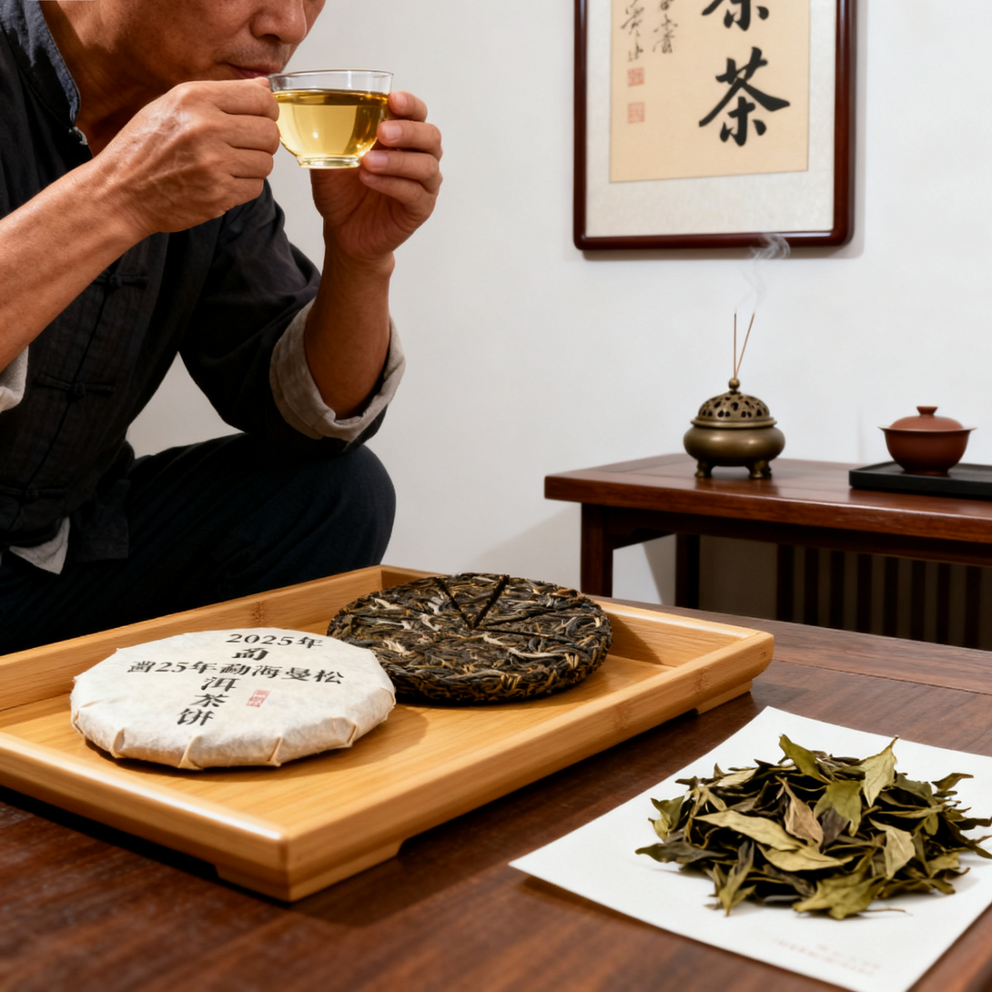 Traditional bamboo-wrapped Pu-erh tea cake packaging