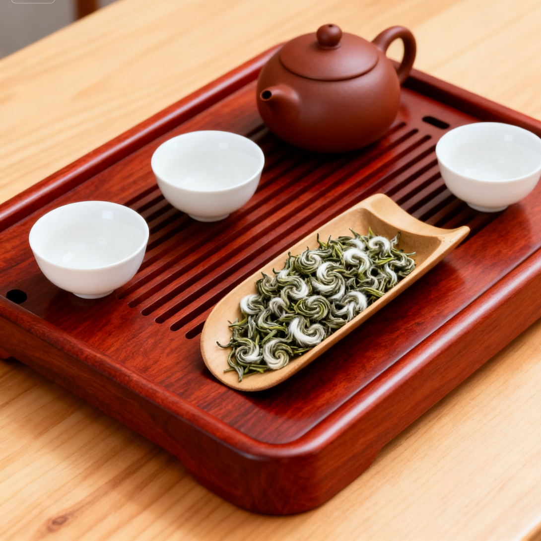 Brewing Mingqian Bi Luo Chun Green Tea in glass teapot