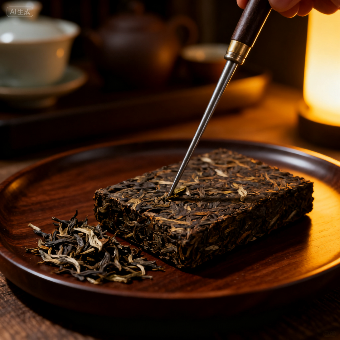 Brewed Gong Mei White Tea Brick with golden amber liquor