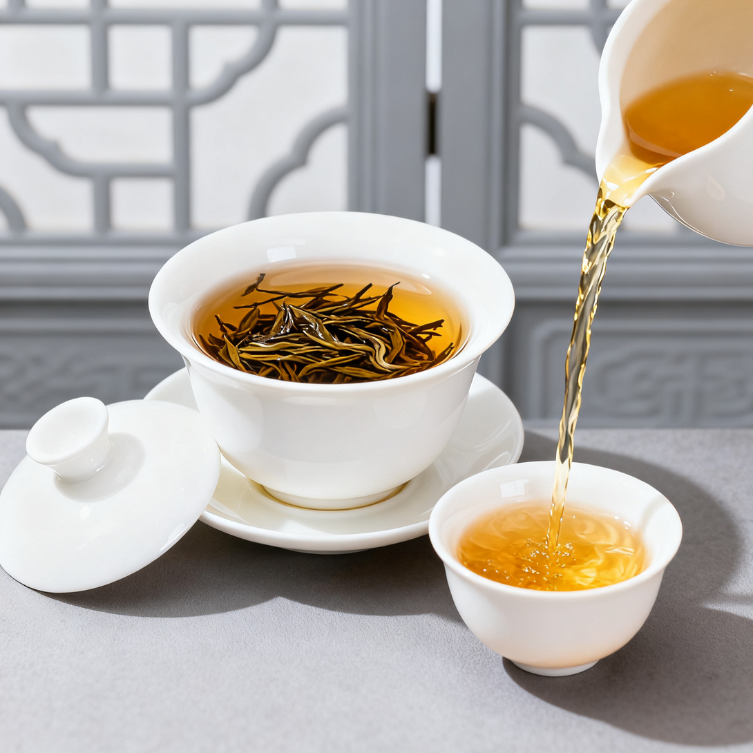 Steeped Traditional Lapsang Souchong Black Tea showing rich amber color