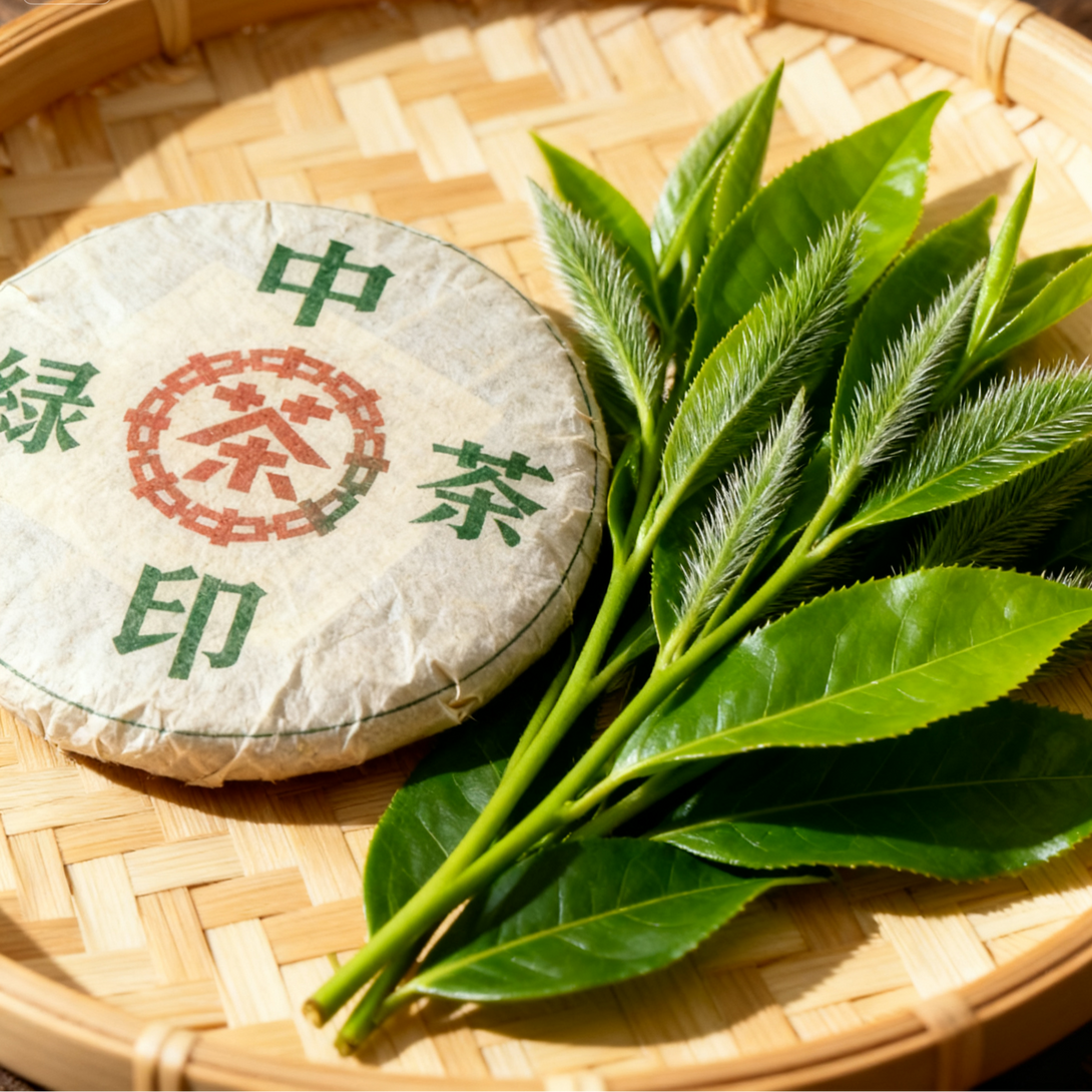 Pu-erh tea cake texture and leaf pattern
