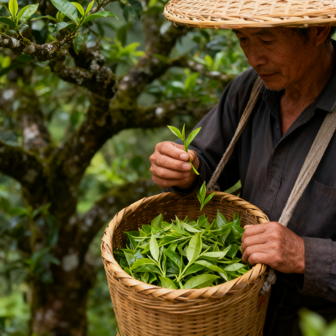 Close-up of Ancient Tree Dianhong golden buds