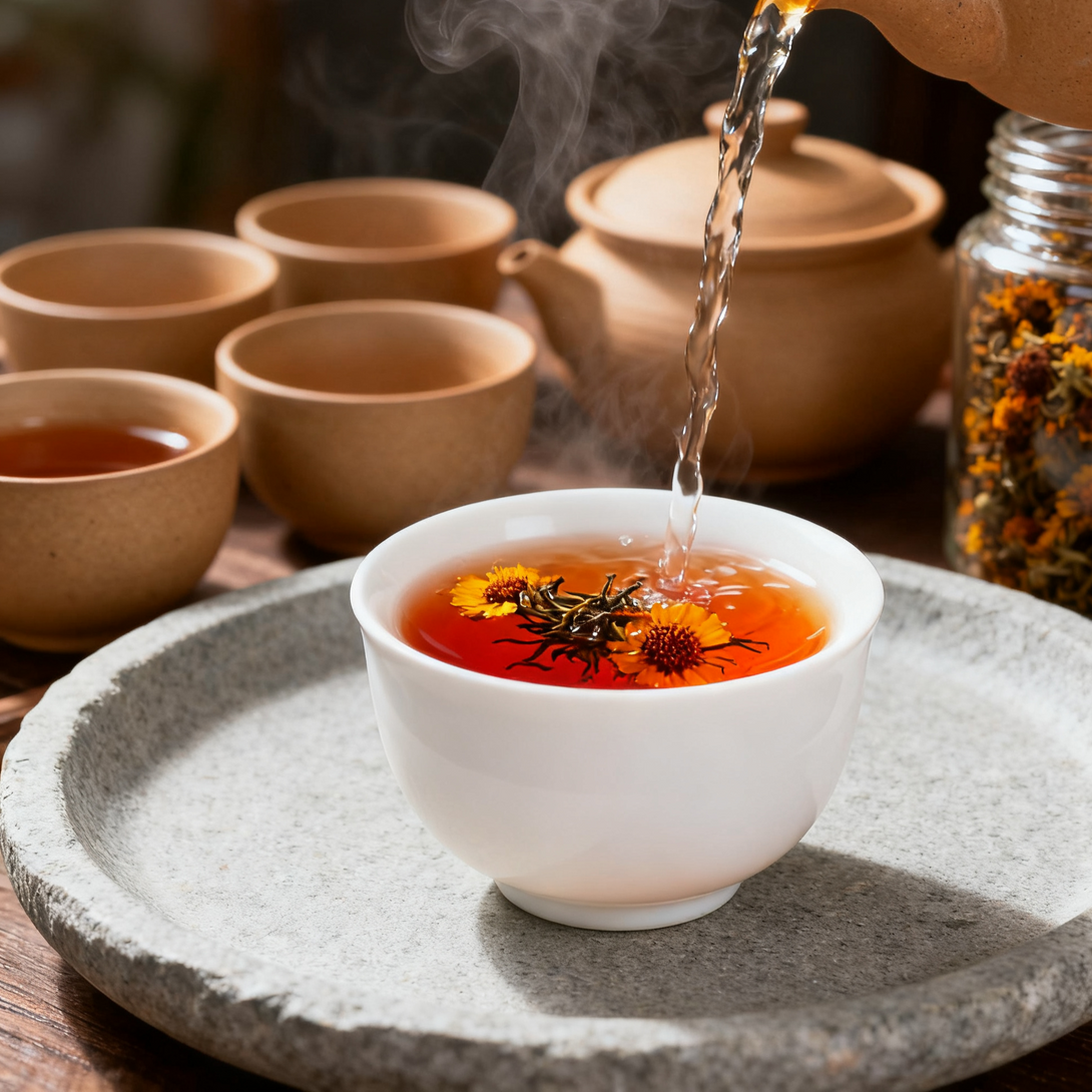Organic Kunlun Snow Chrysanthemum Herbal Tea served hot