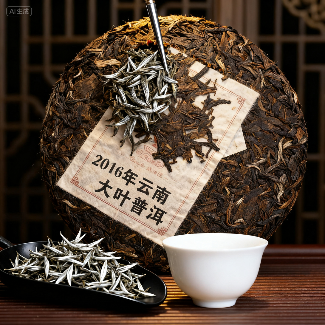Close-up of compressed Pu-erh Tea cake