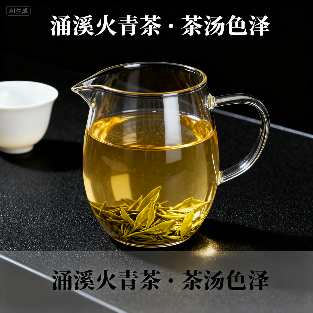 Clear glass fairness pitcher showing bright yellow-green tea color and clarity