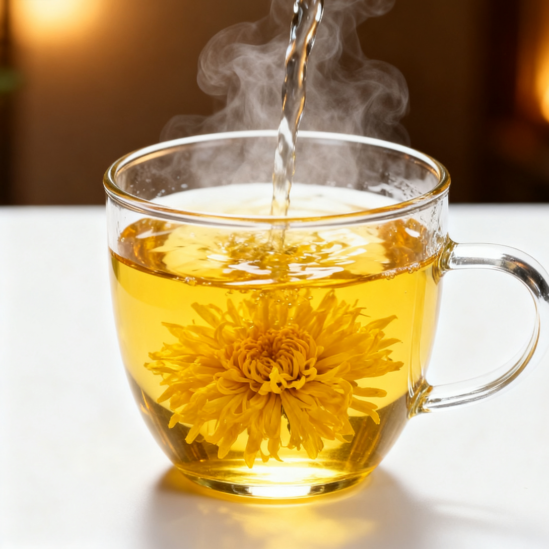 Golden Royal Chrysanthemum Herbal Tea served with honey