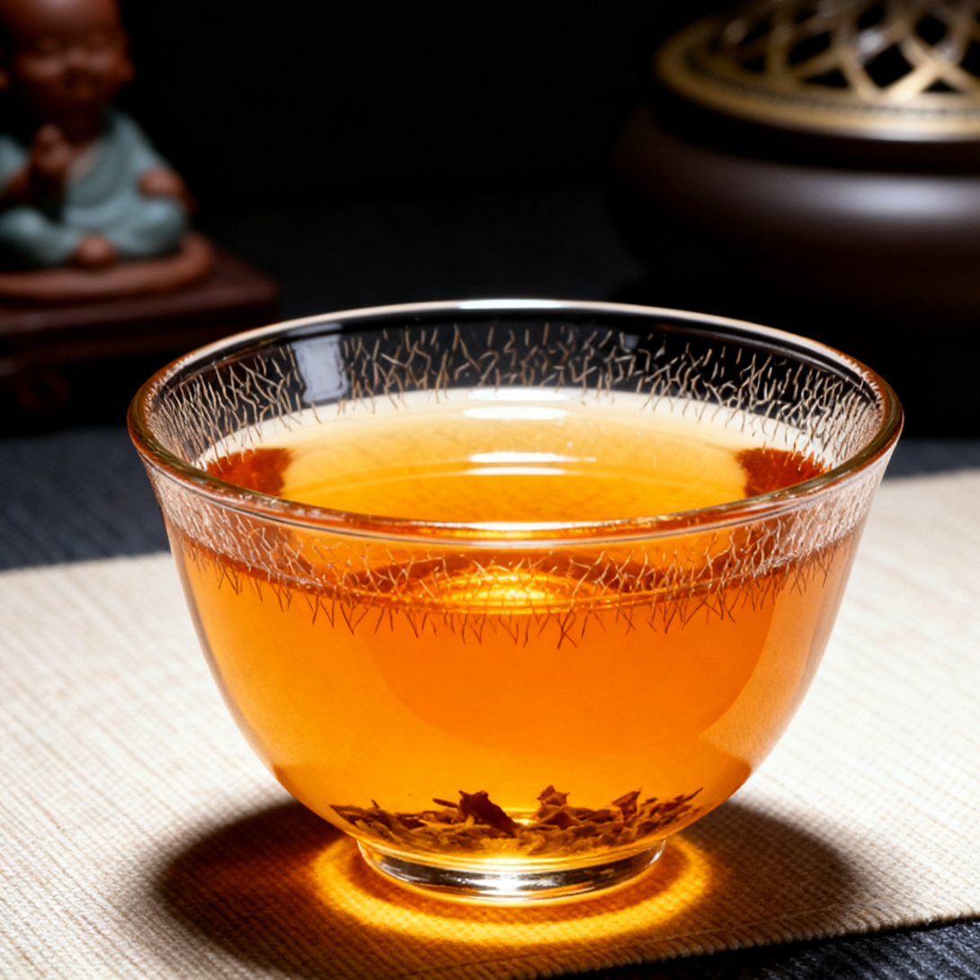 Golden amber color of Bai Mu Dan aged white tea